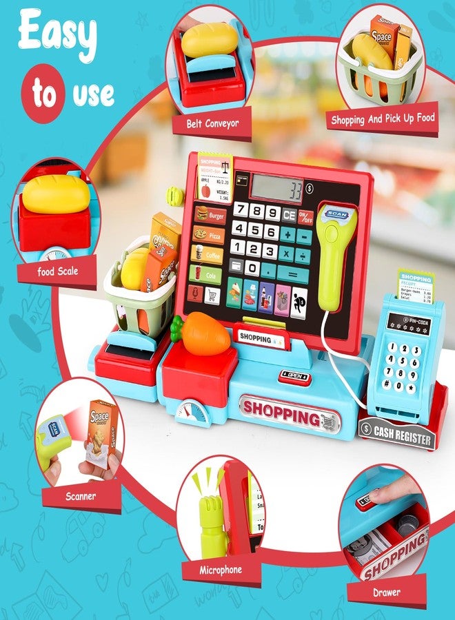 maysida 52PCS Toy Cash Register for Kids with Sound Music/Scanner/Microphone/Credit Card/Play Money, Pretend Learning Toy Kids Cash Register, Christmas Birthday Gift for Toddlers Girl Boy Age 3 4 5 6 - Image 3